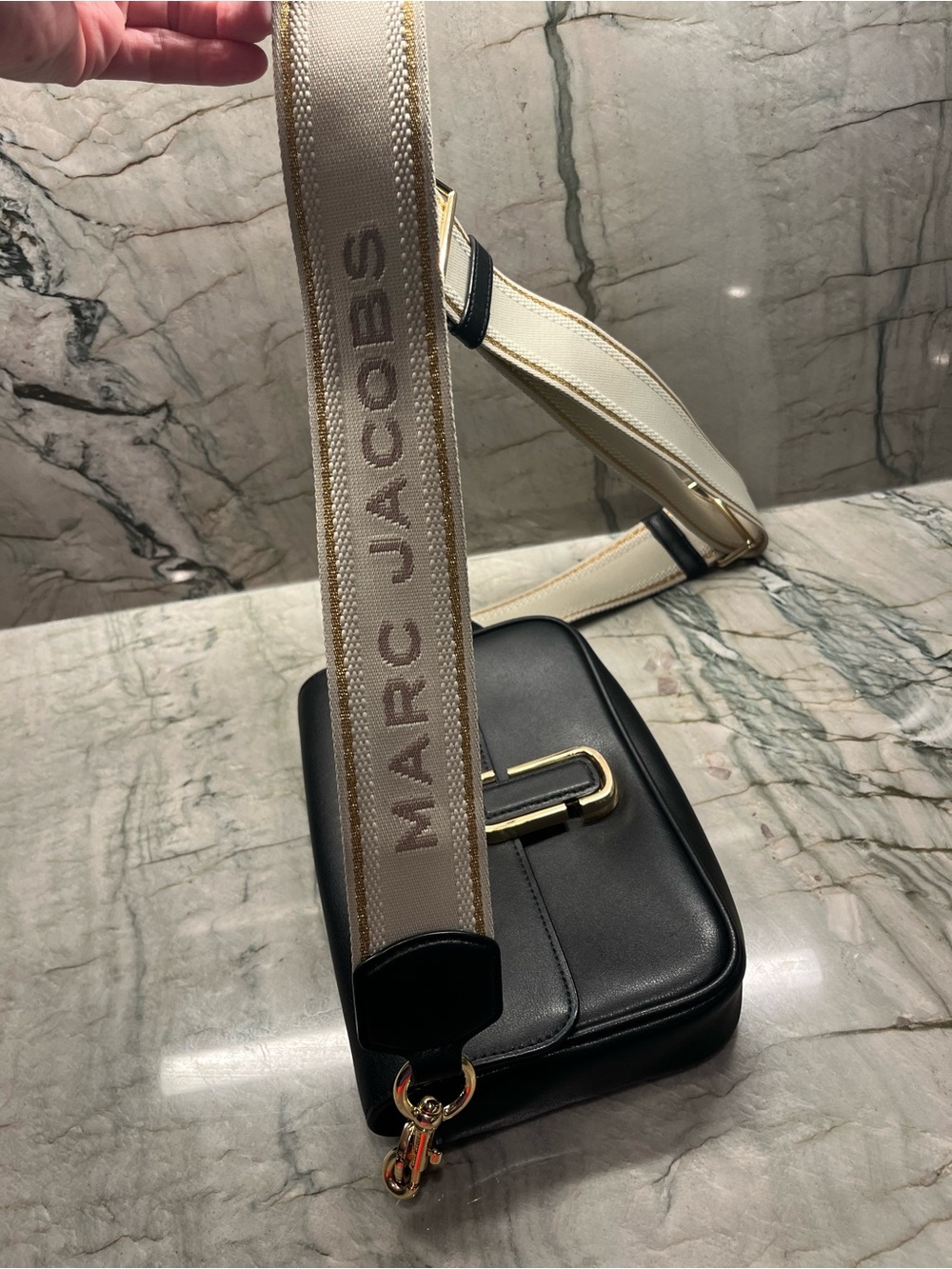 Marc Jacobs Black Leather Crossbody with Gold Hardware and Logo Strap - Picture 3 of 12